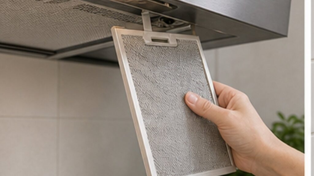 filtro della cappa cucina rimosso per la pulizia