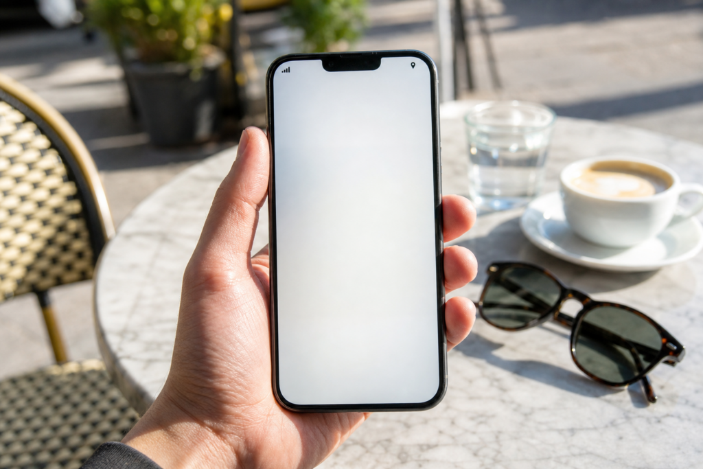 Telefono usato all aperto con luminosita elevata e posizione attiva