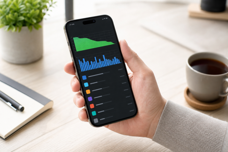 Schermata generica con grafici di utilizzo della batteria su iPhone