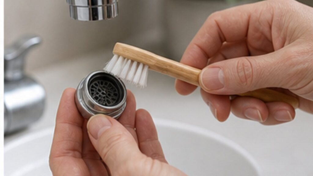 filtro del rubinetto pulito con spazzolino morbido