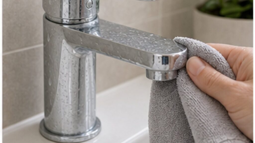 rubinetto del bagno con calcare pulito delicatamente