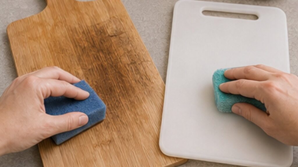taglieri di legno e plastica puliti separatamente