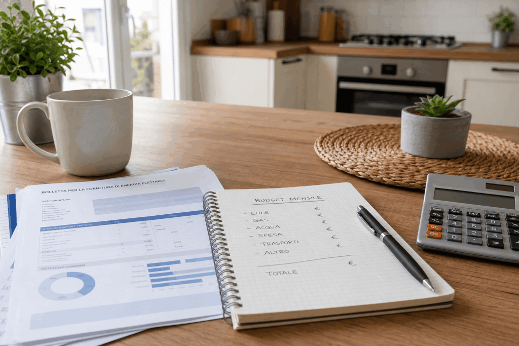 Notebook con bolletta e budget mensile