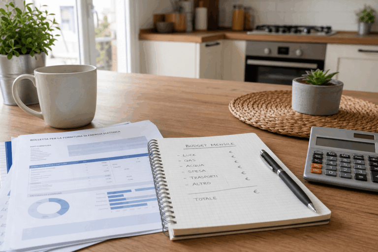 Notebook con bolletta e budget mensile