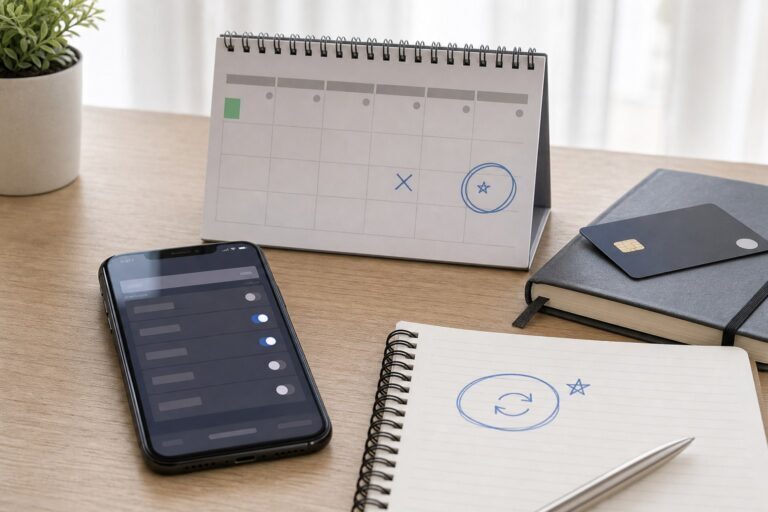 Calendario e telefono usati per controllare la data di un rinnovo automatico