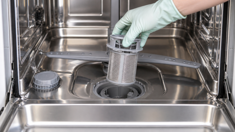Rimozione del filtro cilindrico dal fondo di una lavastoviglie
