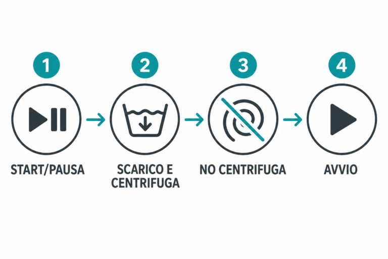 Sequenza concettuale ProWash: pausa, scarico e centrifuga, centrifuga esclusa, avvio