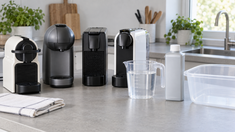 Macchine da caffè a capsule con acqua e prodotto decalcificante preparati