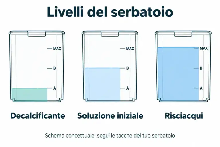 Schema dei livelli A, B e MAX del serbatoio per soluzione e risciacqui